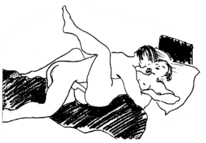 Tegning: Mannen ligger oppå kvinnen.